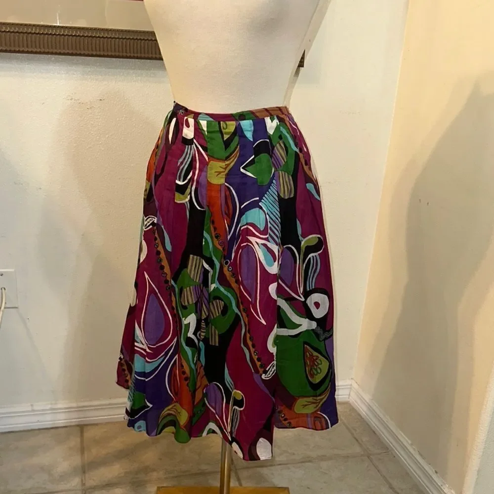 Casual Studio MADE IN INDIA Colorful Abstract Women's Gauze Skirt Size M - Picture 2 of 13